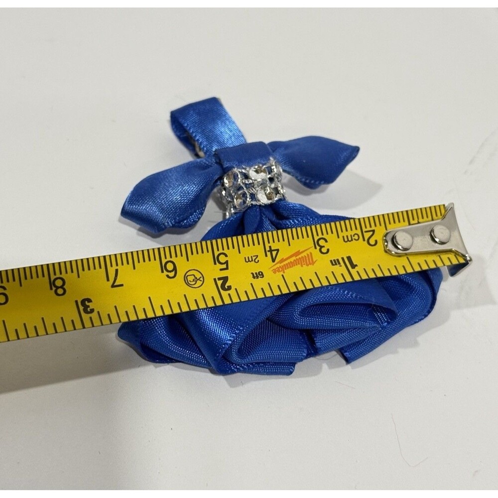 Handmade Satin Rose Hair Clip Blue Flower Bow Romantic Cottagecore 2.5 In - Picture 10 of 11